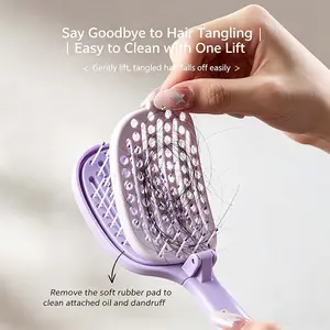 Foldable Wide Tooth Comb, Multi‑Functional Volumizing Styling Hair Brush with Massage Function, Self‑Cleaning Design for Long Hair, Portable Hair Styling Tool