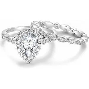 1.25CT 925 Sterling Silver Bridal Ring Sets Teardrop CZ Engagement Vintage Pear Promise Rings Marquise  Wedding Rings for Women princess cut ring halorings