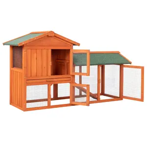 Chicken Coop W/Ramp,61" Outdoor Chicken Run W/Pull-Out Tray,Double-Tier Wooden Hen House W/Sloped Asphalt Roof & Lockable Door,Poultry Cage for Chickens Ducks Bunny,Brown