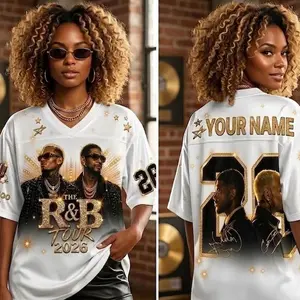 Men's R&B Tour Inspired FootballJersey mixed mesh, Hip Hop Concert Shirt, Urban Streetwear Graphic, Shirt Unisex