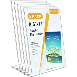 MaxGear Acrylic Sign Holder, Clear Sign Holders Plastic Display Stand 8.5 x 11 Inches Slant Back Countertop Display Picture Frames for Menus, Flyer, Use In Office, Store, 5 Pack