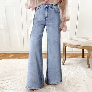 Women’s Beau Blue High Waist Button Zip Fly Bell Bottom Jeans, Stylish High Rise Flare Jeans for Everyday Effortless Wear