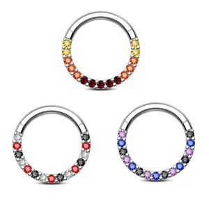 Oufer 16G 8MM Halloween CZ Hinged Segment Clicker Septum Ring Daith Earring