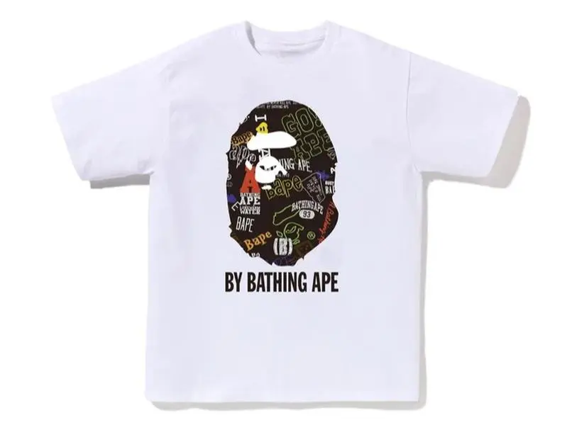 HOT TREND Photo Print Tee Short Sleeve Crew Neck Casual Summer T-Shirt with Iconic Ape Head Design and Plaid Pattern