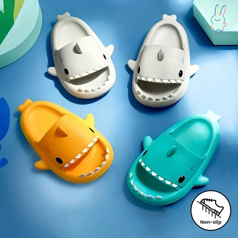 ERT-Boys Girls Cartoon Shark Lightweight Non-Slip Open Toe Slides For Summer1123