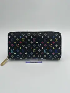 Pre-owned Louis Vuitton Coated Canvas Wallet Takashi Murakami x Monogram Multicolore Zippy in Black
