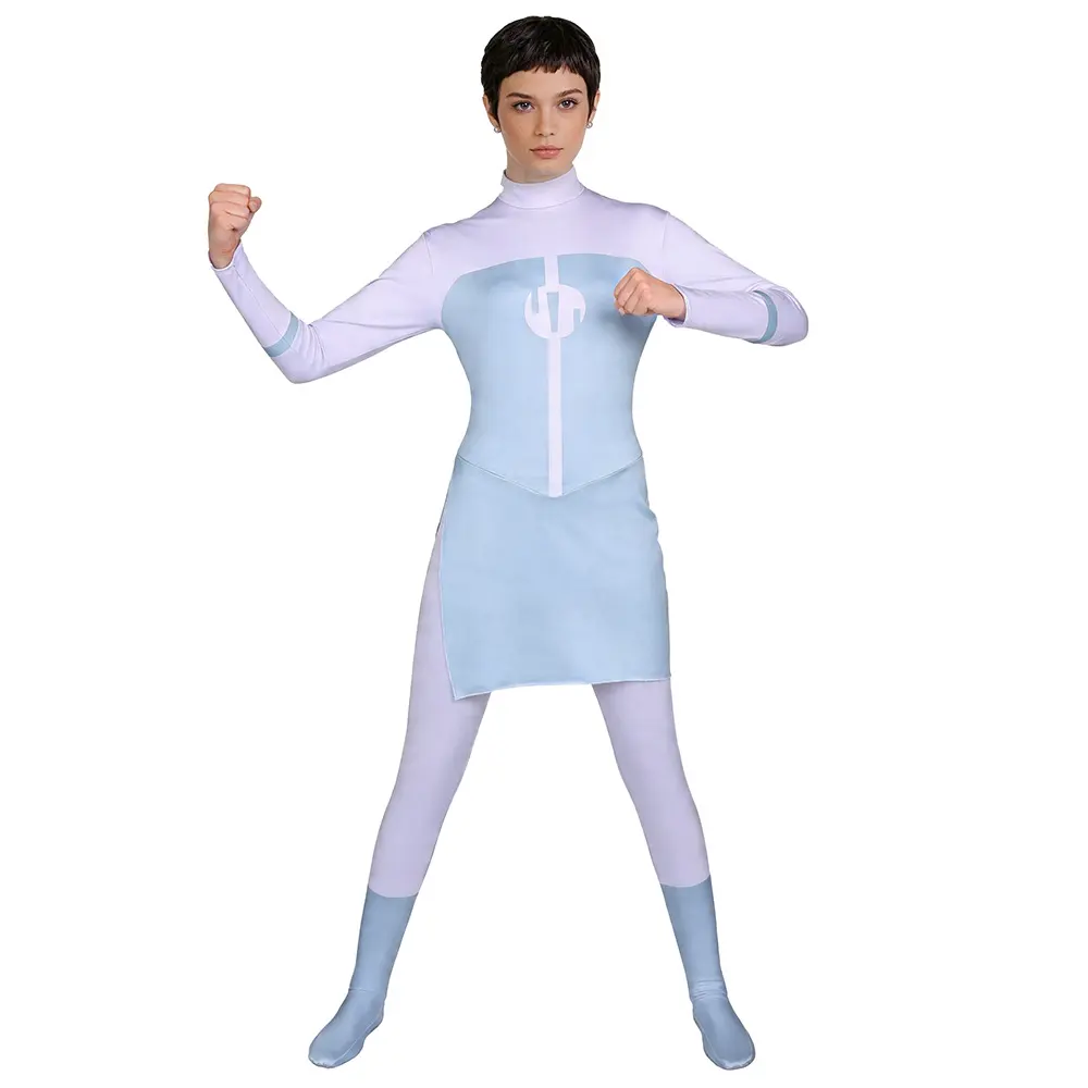Anissa Blue White Viltrumite Bodysuit Cosplay Costume Jumpsuit for Comic Con Convention