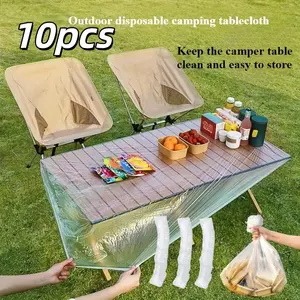10pcs Disposable Outdoor Camping Tablecloths, Windproof and Stain-Resistant, Ideal for Picnics and Parties, Elastic Plastic Tablecloth