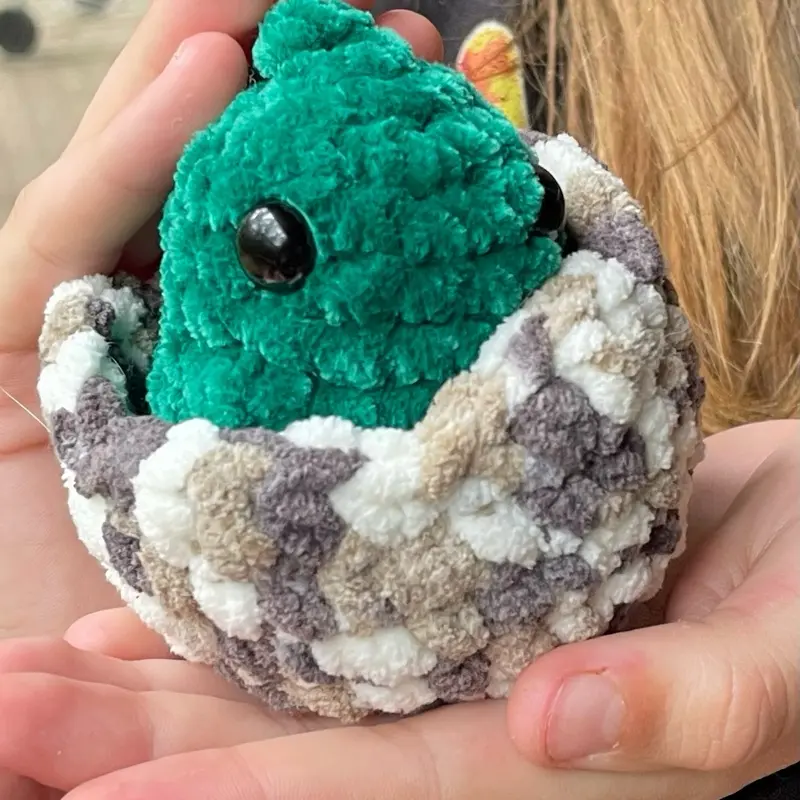 Crochet Dino Egg - Green Dinosaur Inside Cozy Patterned Nest for Fun and Creative Play
