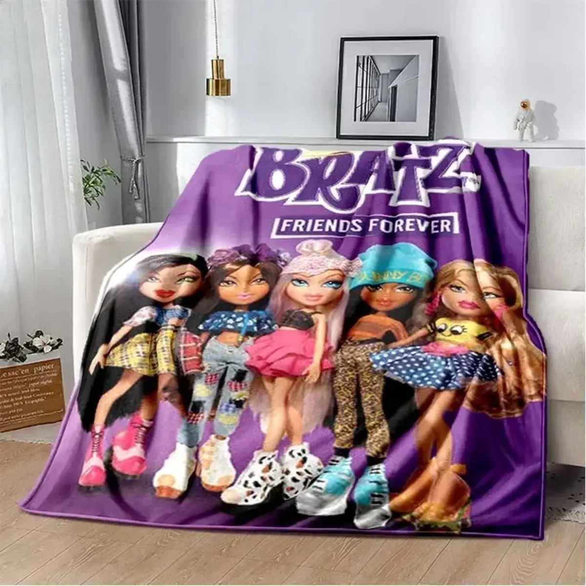 Bratz Cartoon Flannel Throw Blanket, Soft Cozy Lightweight Fashion Doll Graphic Blanket for Couch Bed Sofa, Bedroom Dorm Decor, All-Season Warm Throw, Holiday Gift for Fans