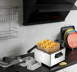 Electric Deep Fryer 3L/5L, 1700W Stainless Steel Fryer with Temperature Control & Timer, View-Window Lid, Odor Filter, Dishwasher-Safe — Choice of 1 or 3 Baskets