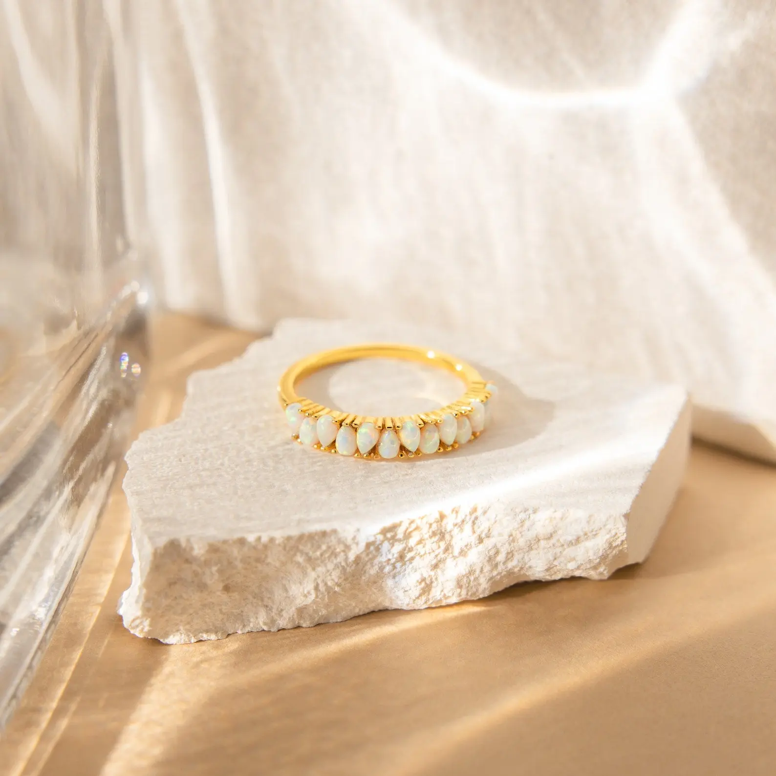 Opal Drop Eternity Ring by Caitlyn Minimalist - Dainty Opal Gemstone Promise Ring - Vintage Style Statement Stacking Ring - Anniversary Gift