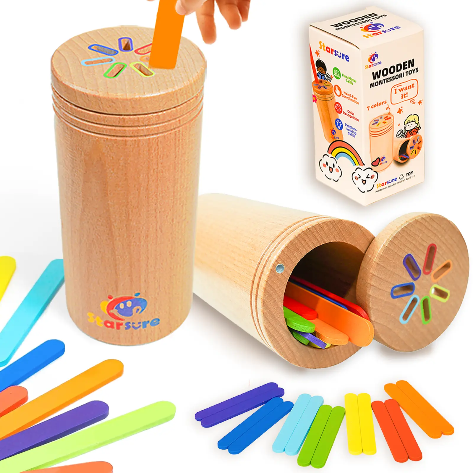 Montessori Toys, Wooden Color Sorting Toys for Toddler 36month+Preschool Learning Activities Educational Fine Motor Skill Sensory Matching Game, Birt