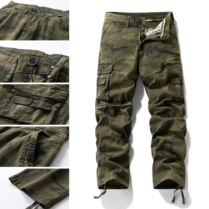 Men's Heavyweight Cargo Camo Pants - Durable Fabric Work Casual Trousers, Below the Ankle Athletic Menswear for Work Settings, All Seasons Wear
