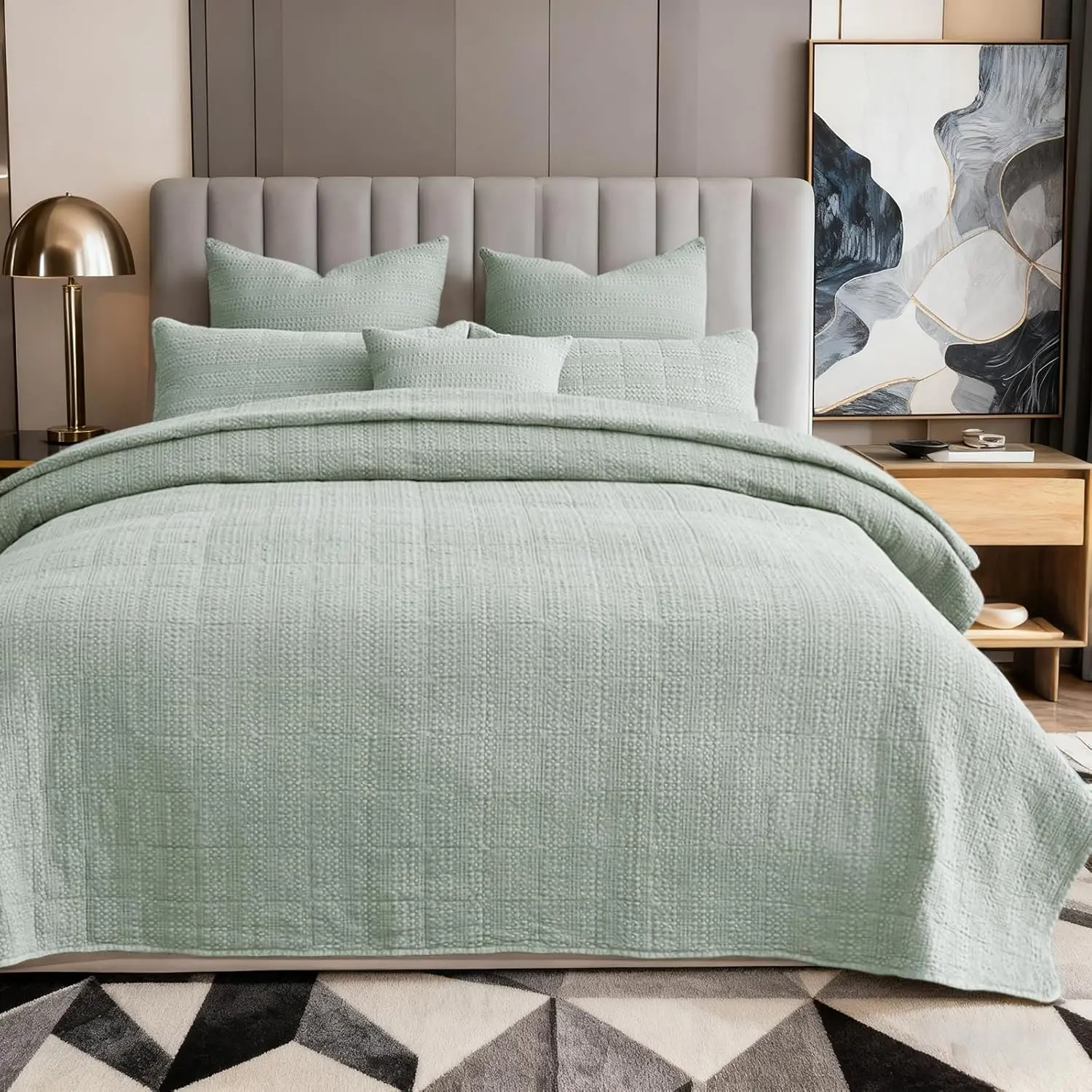 3 count  Quilt Set  Size Bedding Sets 90x92 with Pillow Shams Ultra Soft Lightweight Bedspread Waffle Weave Quilted Bed Coverlets for  , Green