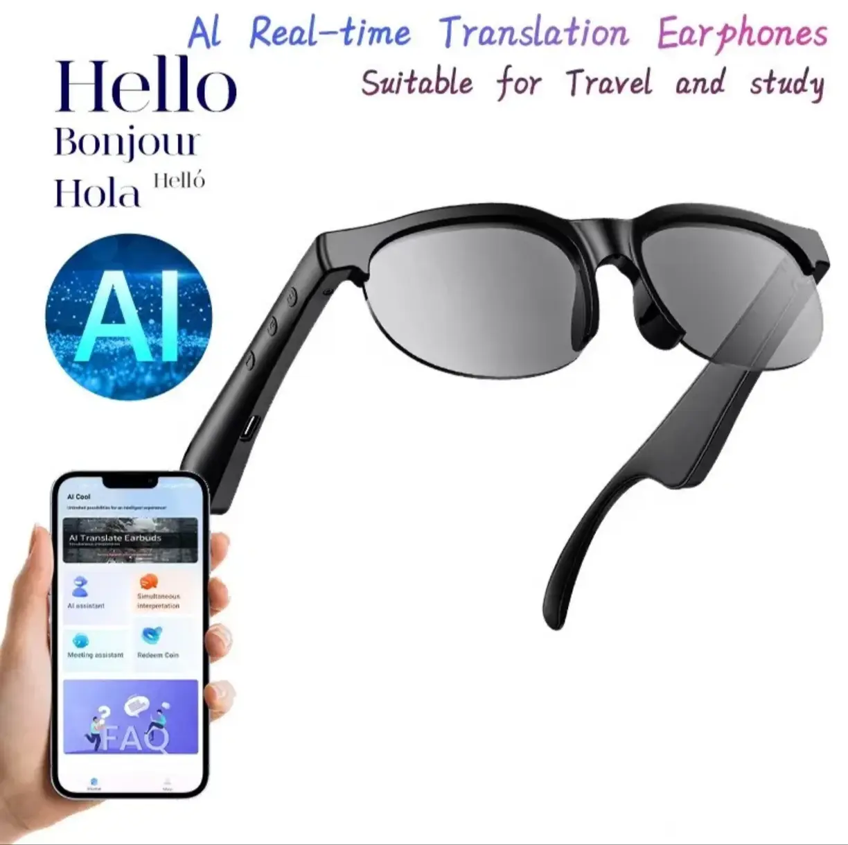 Smart Glasses with Wireless Headset Functionality - Smart Wearable Accessory for Phones & Electronics