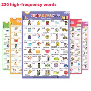 5-Piece Basic Vocabulary Poster Set, 220 High-Frequency Words Educational Charts, Visual Learning Tools, Teaching Supplies, Classroom Decor, Classroom Decoration, Home Learning Posters for Preschool to Grade 3