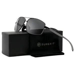 SUNGAIT Ultra Lightweight Rectangle Sunglasses for Men Polarized TAC Lens UV400 Protection Metal Frame Flexible Spring Hinge Classic Square Luxury Shades