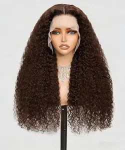 13x6 Deep Wave 200% Density HD Lace Front Wigs Human Hair Pre Plucked 4#  Curly Human Hair Wig summerwins Chocolate Brown Wig Natural Wavy Wig
