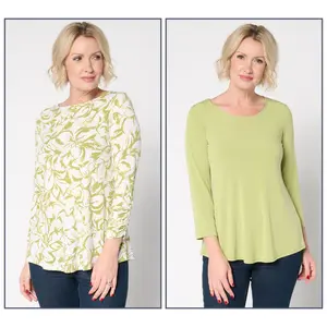 Susan Graver Petite Liquid Knit Set of 2 Print & Solid Tops