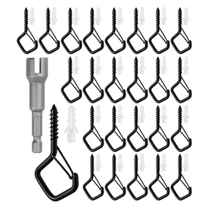 20 Pcs Outdoor Diamond-shaped Hooks Black with Safety Buckle & Screw Hook & Square Hook for String Lights, Hanging Plants, Wind Chimes, Bird Feeder, Lanterns, Christmas Decor