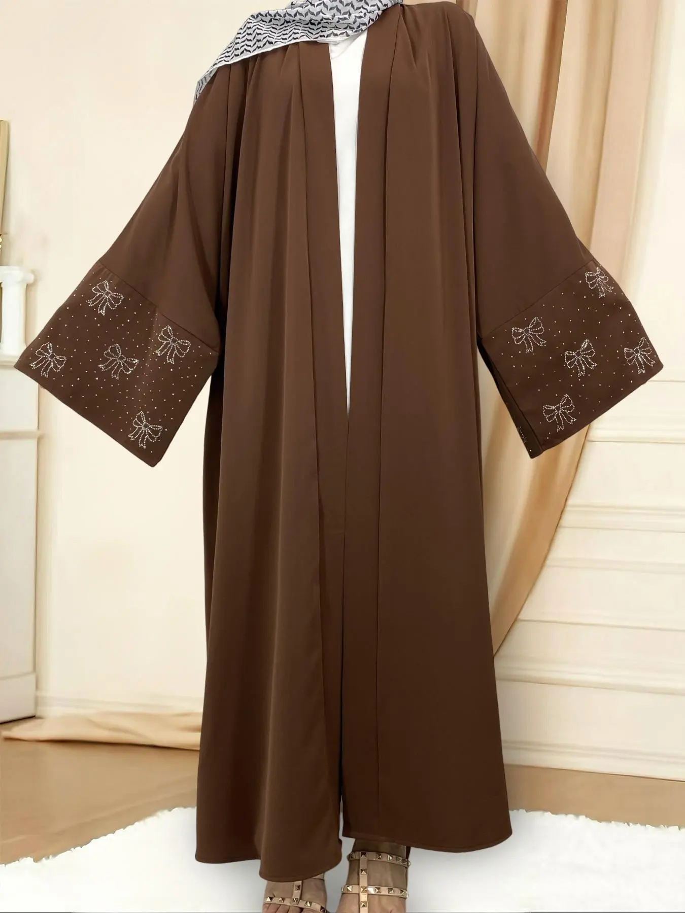 Women's Solid Color Butterfly Sleeve Open Front Abaya, Modest Casual Long Sleeve Maxi Muslim Dress for Daily Wear, Ladies Islamic Clothing for All Seasons, Modest Muslim Outfits, Modesty Abaya