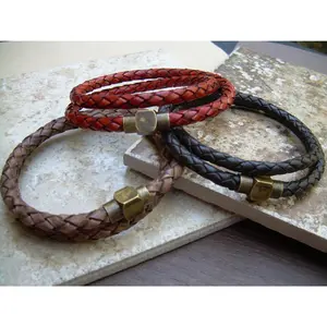 Men's Bracelet Leather Bacelets for Men Men's Bracelets Leather Braided Leather Bracelet Bronze Magnetic Clasp Bracelet