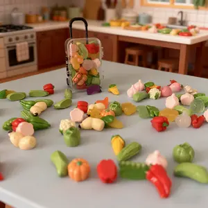 Miniature Fruit & Vegetable Set, 30pcs Realistic Mini Food Decorations + 1pc Mini Suitcase, Perfect for Dollhouse Accessories & Collectibles, Play Kitchen Accessories
