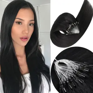 Wholesale 2025 NEW 100pcs Invisible Micro Loop Ring Hair Extensions - Pre-Bonded Remy Human Hair, Full Head Coverage, Straight Black Hair with White Feathers, 16-24 Inch Lengths, 50g Pack for Women, Versatile Hair Styling| Stylish Hair Accessory| Highqu