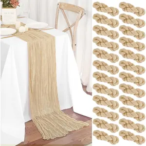 24 Packs Beige Table Runner, Charming Cheesecloth Table Runner 17 x 108inch, Gauze Boho Wedding Decoration Rustic Sheer Fabric Cheese Cloth Table Runners for Wedding Party Bridal Shower