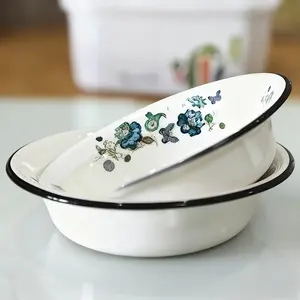 Set of 2 Enamel Dinner Bowls - 7.09 Inches | Retro Floral Design, Food-Grade & Shatterproof, Perfect for Salads/Fruits/Pasta, Rust-Resistant Round Ceramic Bowls, Ideal for Kitchen Dinners and Outdoor Picnics