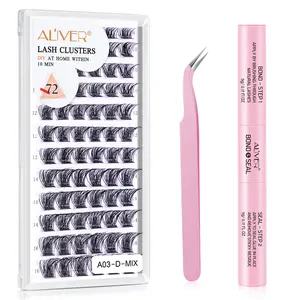 ALIVER Lash Clusters 72 Pcs DIY Eyelash Extension Kit Reusable 8-16mm MIX A03-D Full Natural Look Ultra-Thin Fiber Material for Versatile Use - Makeup Cosmetic False Lashes Wispy Lashes