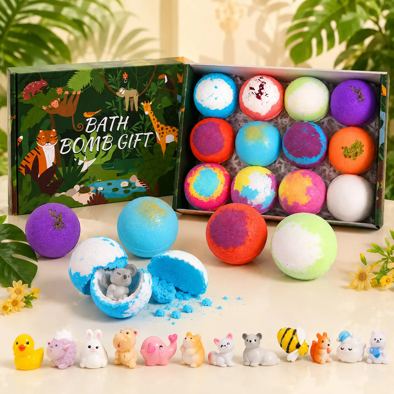IYOKUJI CLUB 12-Piece Surprise Toy Bath Salt Set, Land Adventure-Themed Bubble Bath Salts with Hidden Toys, Moisturizing Spa Bath Salt Gift Set, Suitable for Children and Girls Bath Products Relaxing Bath Set