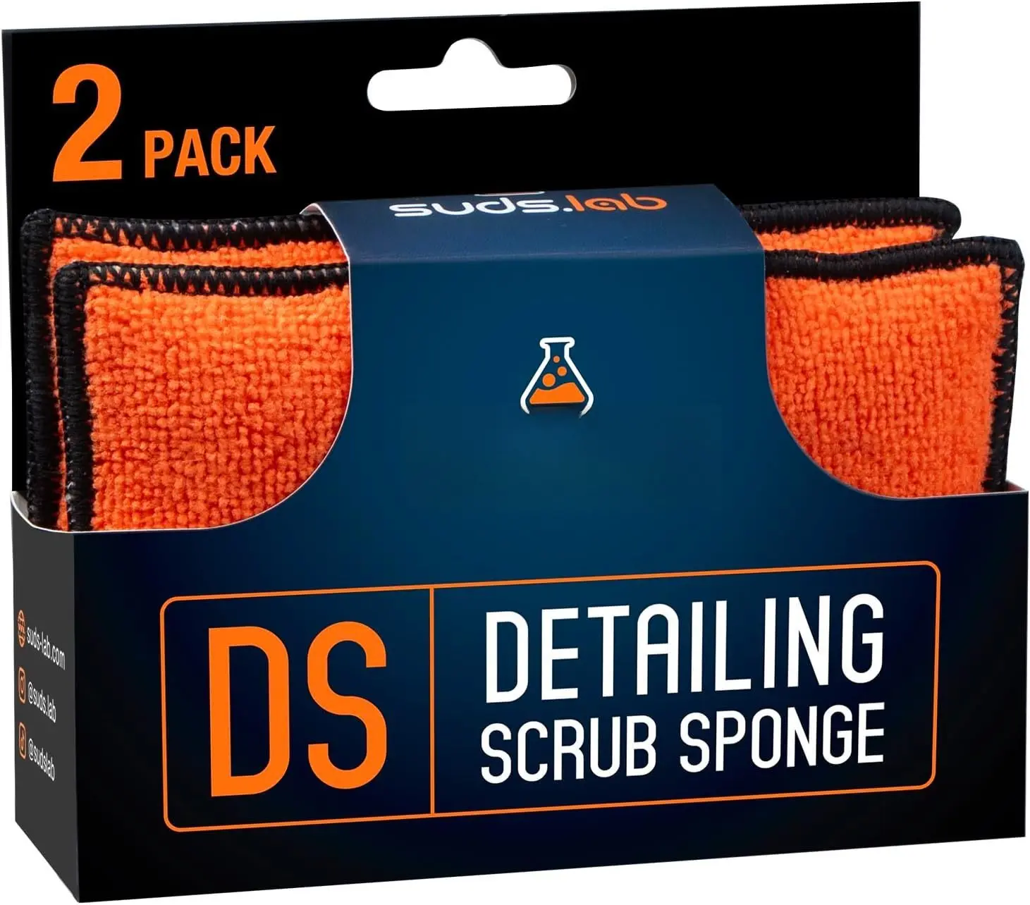 Suds Lab DS Microfiber Detailing Scrub Pad 2-Pack, Car Wash Sponge for Automotive Interior Cleaning, Safe on Leather, Vinyl, Plastic