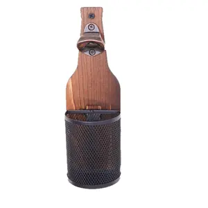 Solid Wood Wall-Mounted Bottle Opener, Vintage Style with Cap Holder, Iron Craftsmanship, Bar Decor, Perfect Gift Idea, Wooden