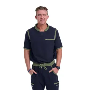 Men's Jet Black / Olive C-Collar Scrub Top