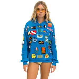 VINTAGE PATCH RELAXED PULLOVER HOODIE- OCEAN
