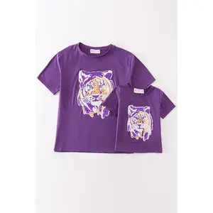 Purple LSU tiger sequin mom&me top