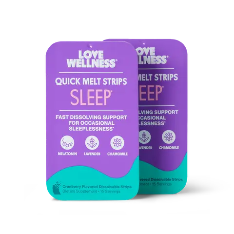 Love Wellness Sleep* Quick Melt Strips 2 Pack | Dissolvable Sleep Support Supplement | Melatonin, Lavender & Chamomile | Vegan & Sugar-Free | 15 Strips | For Men and Women