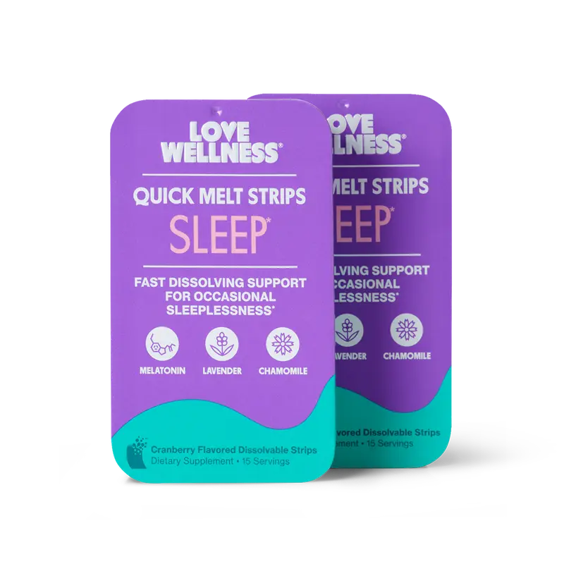 Love Wellness Sleep* Quick Melt Strips 2 Pack | Dissolvable Sleep Support Supplement | Melatonin, Lavender & Chamomile | Vegan & Sugar-Free | 15 Strips | For Men and Women