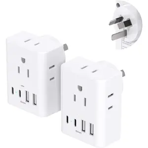 Z-APT3  2 Pack Australia New Zealand Power Plug Adapter, Australia Travel Adapter with 4 American Outlets 4 USB Charging Ports (4 USB C), Type I Plug Adapter for US to Australia, Argentina, China Cord Device