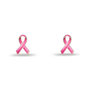 LIPSTICK PINK BREAST CANCER AWARENESS HEART RIBBON STUD EARRINGS