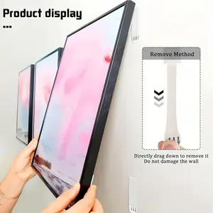 12 Pairs (24 Pieces) No-Drill Picture Hanging Clips, Reusable Dual-Sided Adhesive Hooks for Photo Frames and Artworks, Waterproof Mounting Tape, Self Adhesive Hooks