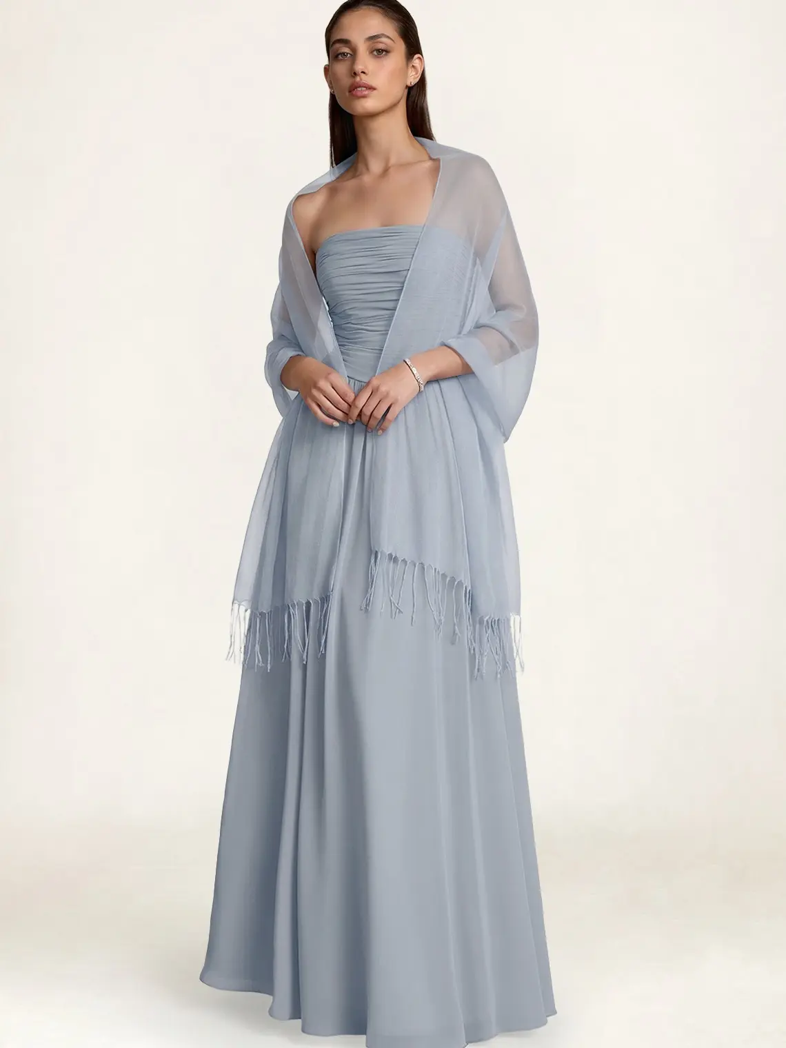 Azazie Tassel Organza Sheer Lightweight Fringed Draped Wedding Bridesmaid Evening Organza Shawl