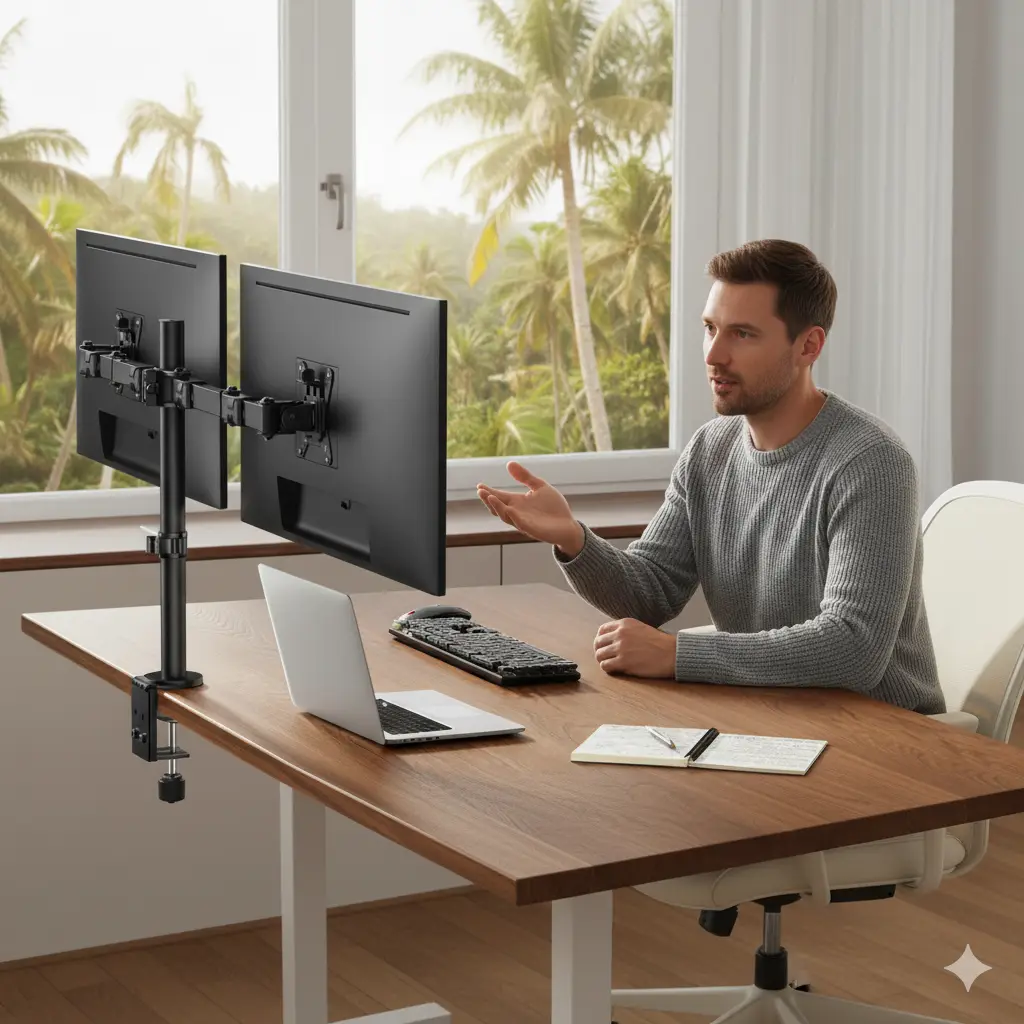 ErGear Dual Monitor Desk Mount, Adjustable Arms for 2 Screens up to 32", Heavy Duty Stand Holds 17.6 lbs per Arm