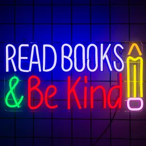 Read Books And Be Kind Neon Sign Pencil Neon Light Student LED Neon Light Colorful Neon Light Up Sign Suitable for Classroom Bookstore Library Museum Study Room Back to School Season gift