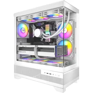 Aqua 7, Pre-Installed 6 x 120mm PWM ARGB Fan, ATX Mid Tower PC Case, Computer case with Panoramic View Tempered Glass Front & Side Panel, Type C Port, Gaming PC Case, White