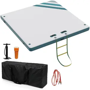 Inflatable Pontoon Dock, Thicken Air Dock Floating Platform, Inflatable Pontoon with Nonslip Surface and Rope Ladder, Lake Floats for Adults, Lake Beach Island Raft Pad, Adaptable to Pool Beach Ocean