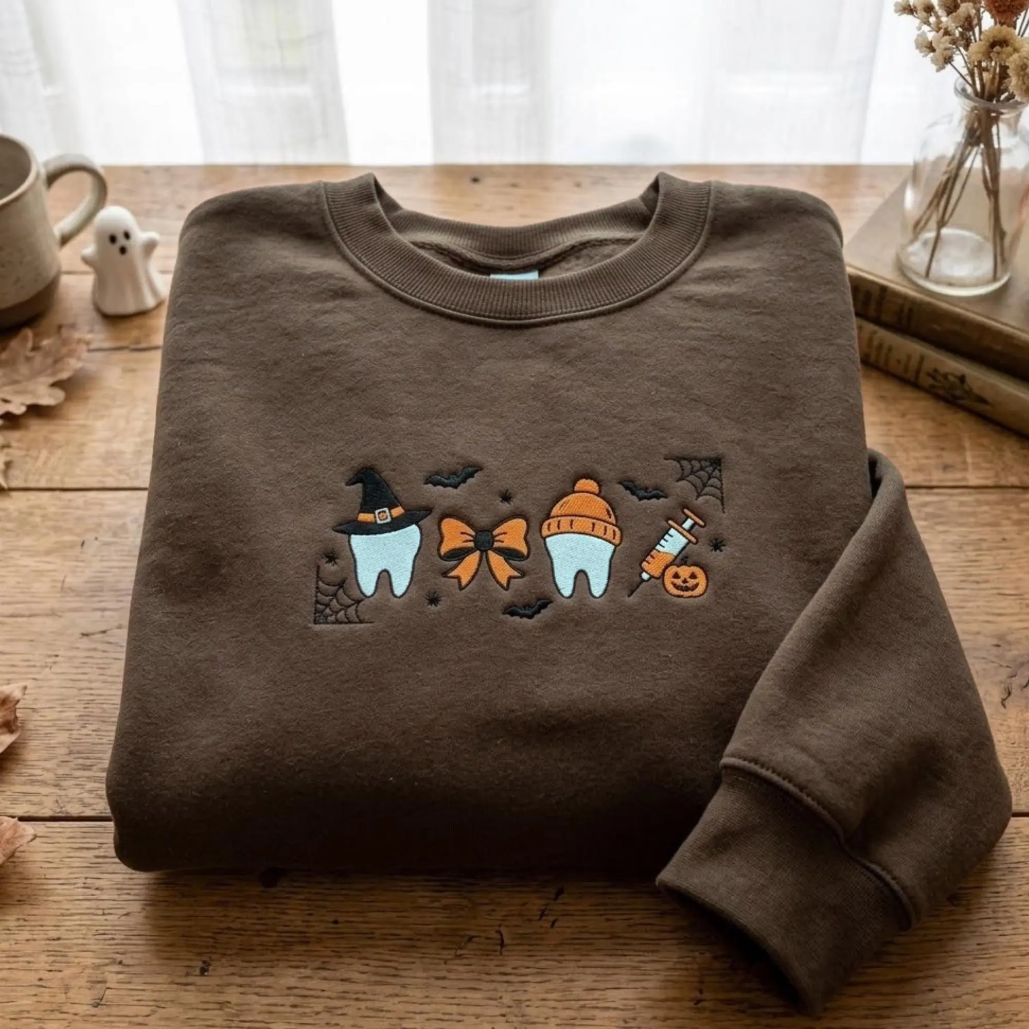 [Made in US] Embroidered Spooky Halloween Dentist Sweatshirt T Shirt Hoodie, Dental Hygiene Shirt, Office Apparel