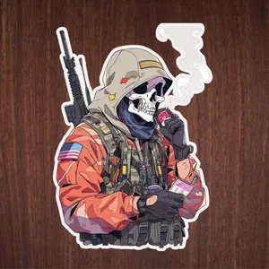 Smoke Break Tactical Soldier With A Skull Face Sticker,  Ready For Battle In Tactical Gear, Sticker Vinyl Waterproof, Gifts For Friends Or Festivals